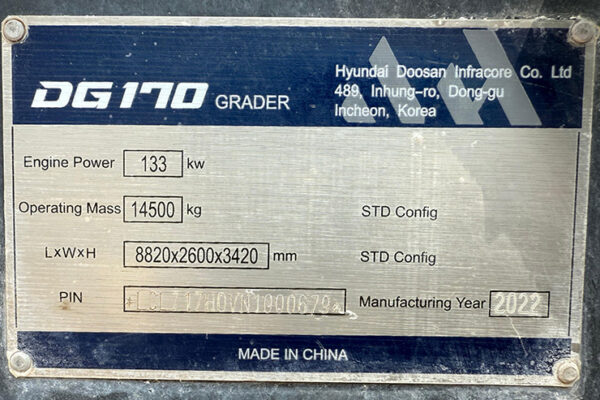 MOTONIVELADORA DOOSAN DG 170 - 0679 - Imagen 4
